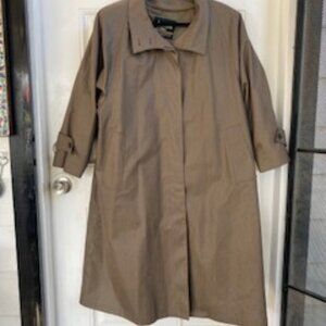 London Fog Trench Coat Brown Tweed Hidden Button Front Midi Length Lined Coat 20